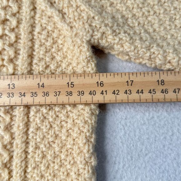 VTG Shiela Handknits Cardigan Size XXS/Kids 12 Cream Irish Wool Chunky Fisherman - Picture 4 of 6